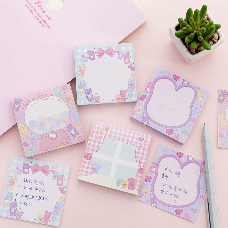 Giấy note cute hoạt hình HCN, giấy ghi chú dễ thương nhỏ gọn nhiều màu 80 tờ đồ dùng học tập văn phòng phẩm GN07