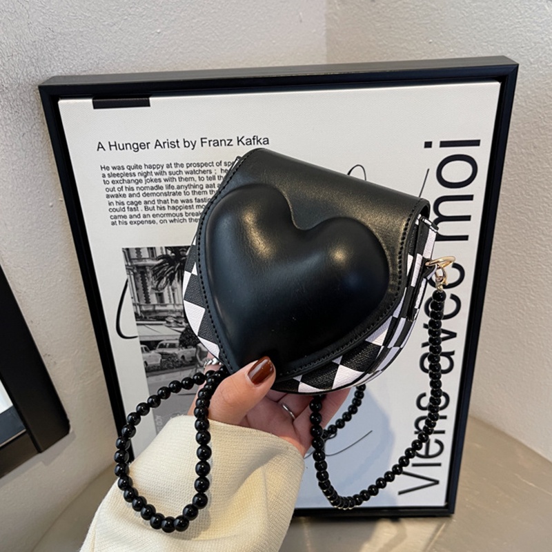 IELGY Túi Đeo Chéo mini Hình Trái Tim Phối Dây Xích Ngọc Trai Thời Trang Hàn Quốc Cho Nữ