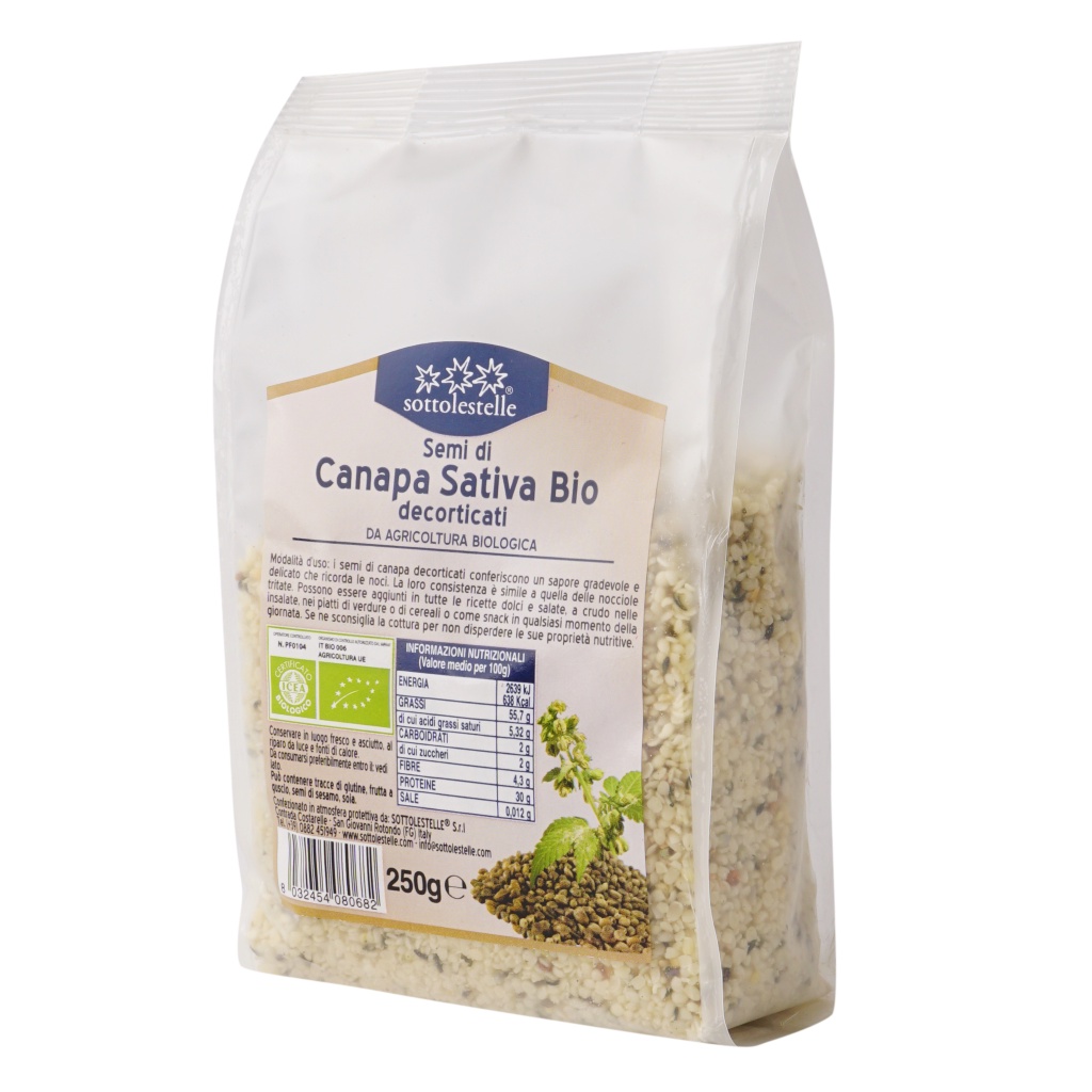 Hạt Gai Hữu Cơ Đã Tách Vỏ Sottolestelle –Canapa 250g