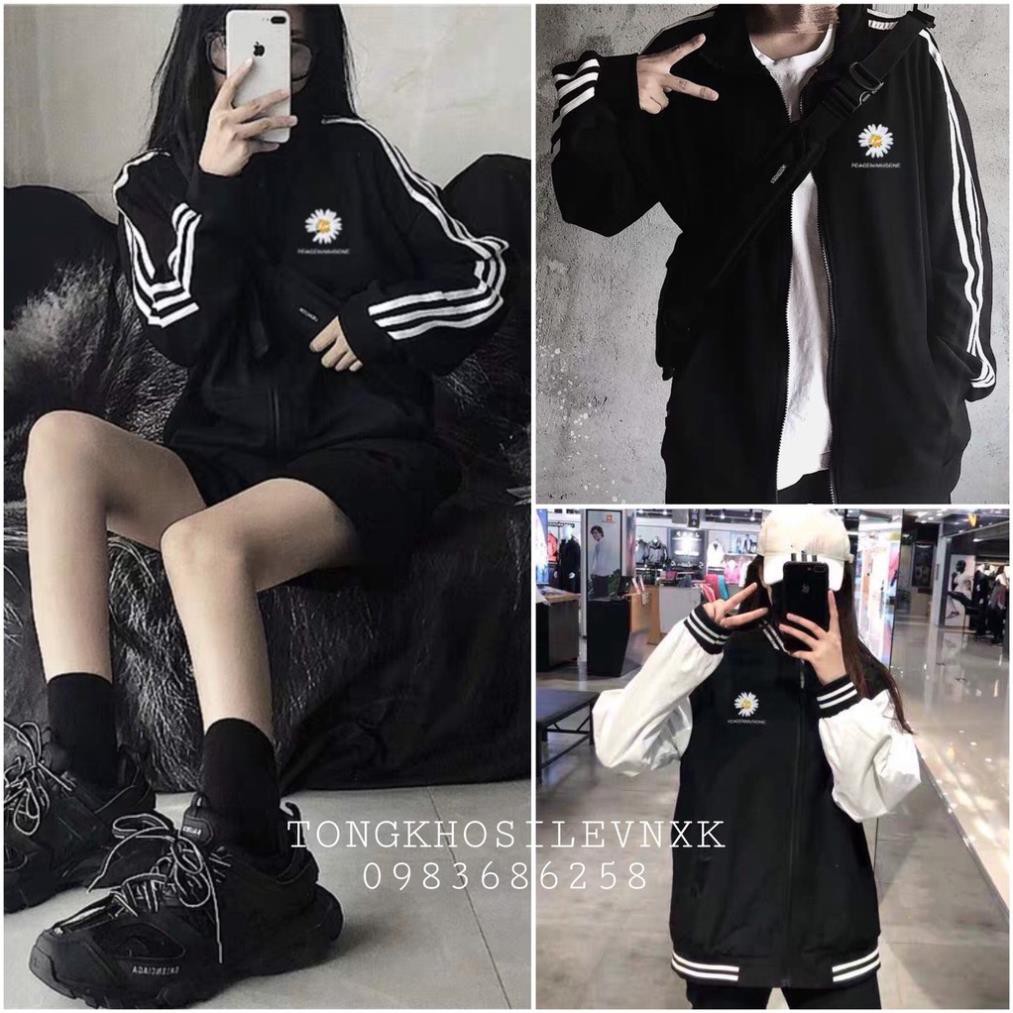 ÁO KHOÁC HOA CÚC PEACEMINUSONE SỌC VIỀN 2 KIỂU - BOMBER JACKET THÊU HOA SỌC RAGLAN TRẮNG ĐEN HOT | BigBuy360 - bigbuy360.vn