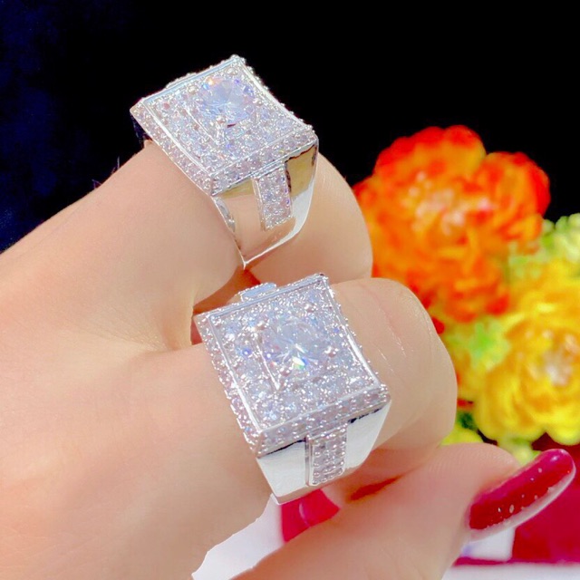 Nhẫn nam mạ bạch kim đính đá cực sang
