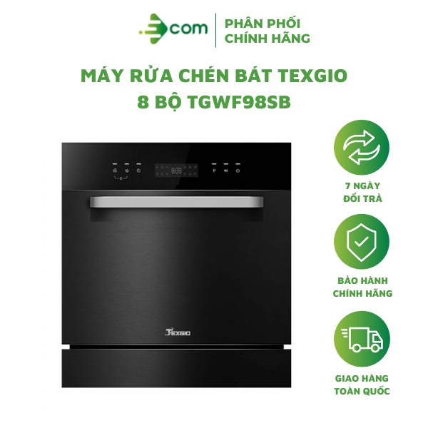 Máy rửa bát Texgio TGWF98SB - 11 bộ kết nối WIFI, sấy khí nóng PTC, diệt khuẩn UV, Vỏ Inox.