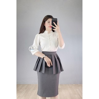 Chân váy bút chì công sở xếp bèo eo
