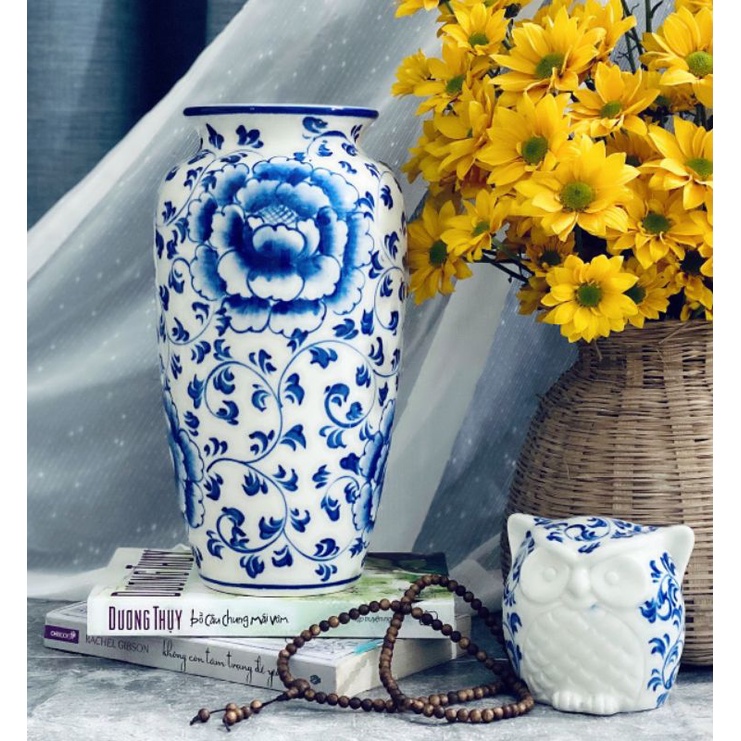 Lọ hoa men lam Bát Tràng, bình hoa decor