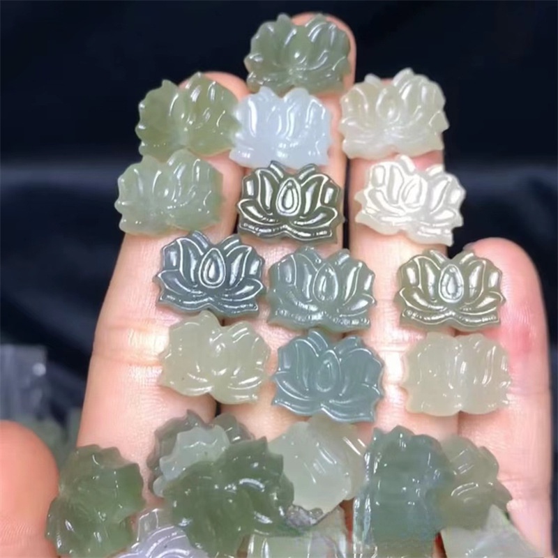 Bingying Pavilion Hetian Stone Lotus Chạm Khắc Xuyên Qua Lỗ Vòng Tay Nhỏ DIY