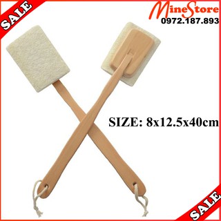 Bàn chải tắm xơ mướp - cọ lưng dài tay cán gỗ tẩy tế bào chết