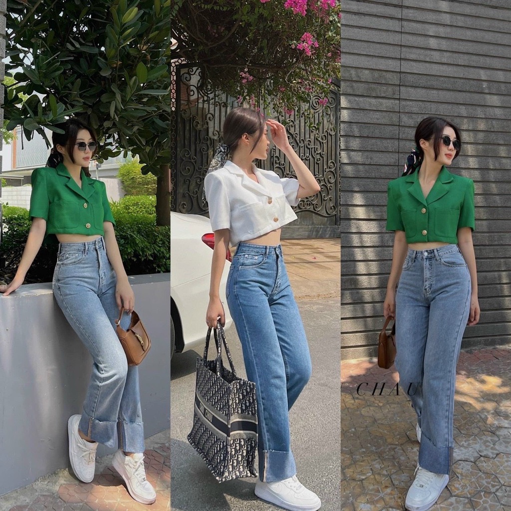 Áo Khoác Blazer Vest Croptop Cộc Tay Dáng Ngắn Vải Đũi Lụa Cài Khuy Phong Cách Công Sở Đi Học Chơi Làm