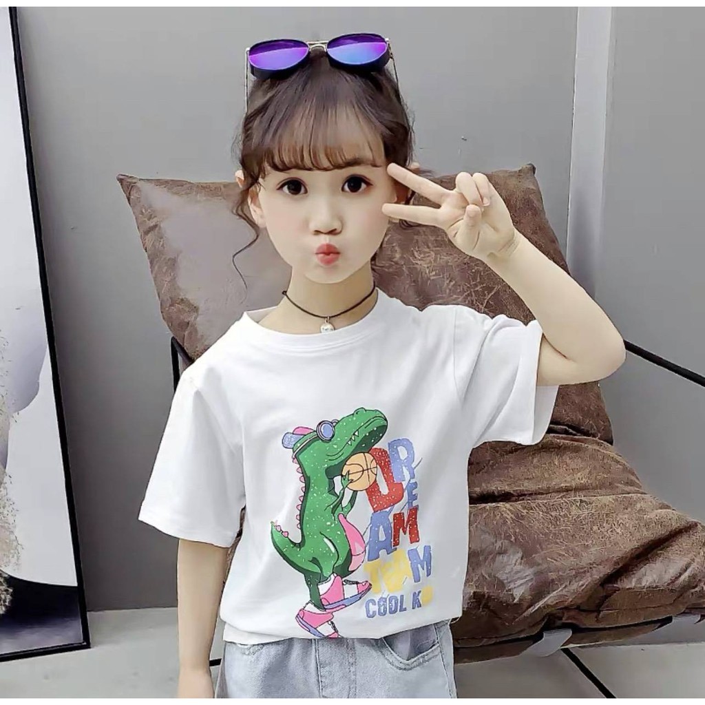 (Xả kho) Áo thun ( phông ) bé trai - bé gái in hình khủng long ngắn tay mùa hè siêu cấp đáng yêu