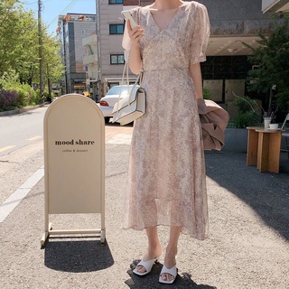 Đầm chiffon dáng ôm in họa tiết hoa phong cách retro thời trang 42752