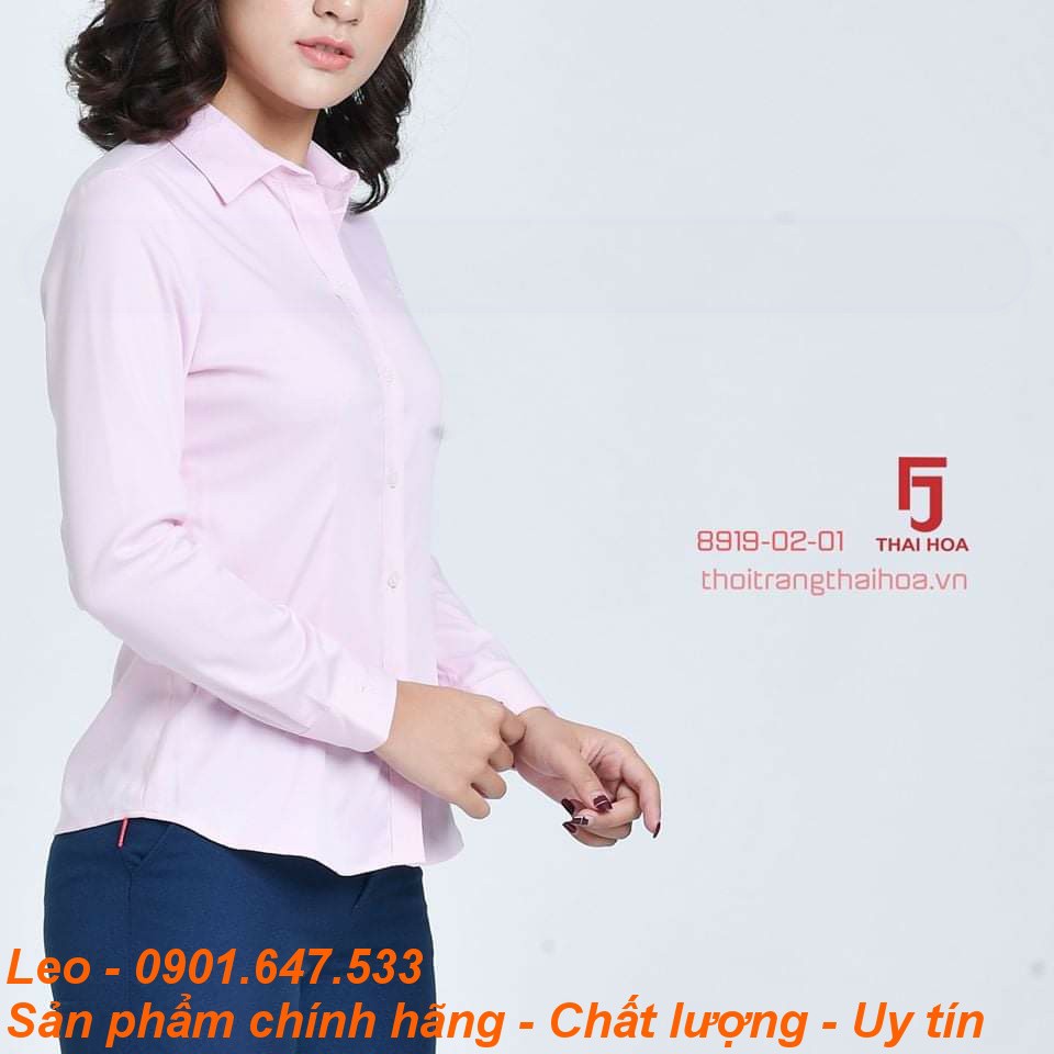 Áo sơ mi Thái Hoà vải sợi tre màu hồng 8919-02
