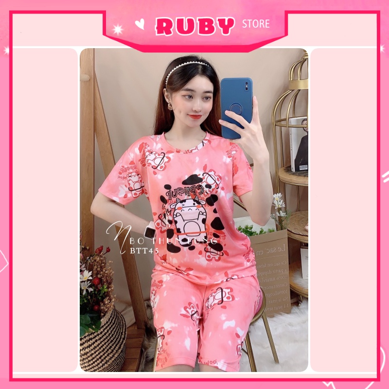 Đồ bộ Bò Sữa nữ mặc nhà Free Size Dưới 47KG chất thun mềm mịn ❤ Rubystorevn