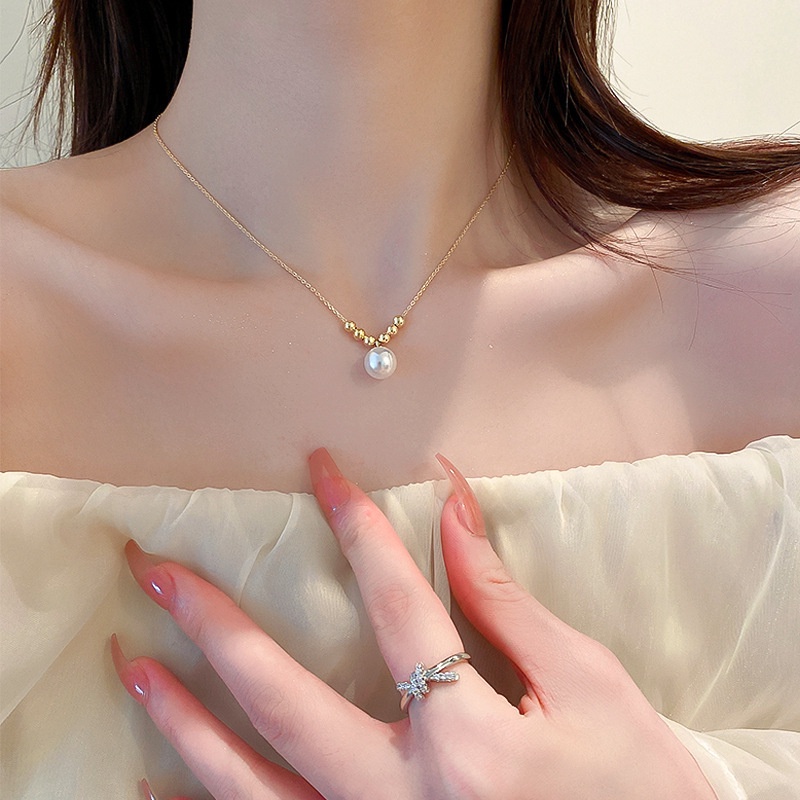 vòng cổ nữ đính hạt ngọc nhân tạo phong cách nhẹ nhàng