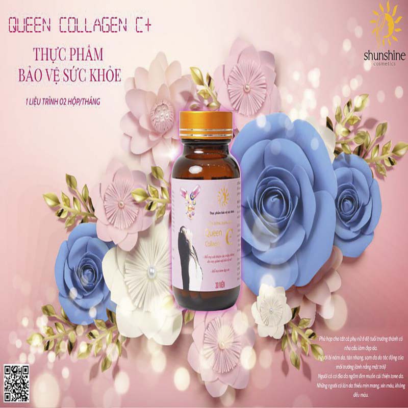 Shunshine Cosmetics queen collagen C tinh dầu, vitamin đẹp da, cân bằng nội tiết tố- Hộp 30 viên | Thế Giới Skin Care