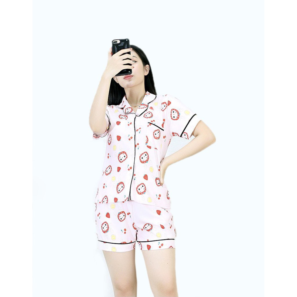 [HÌNH THẬT] Bộ đồ Pijama ngắn mặc nhà MÀU HỒNG MẶT CƯỜI XINH XẮN - Vải Siêu Lụa Cao Cấp - Mềm Mại Êm Ái