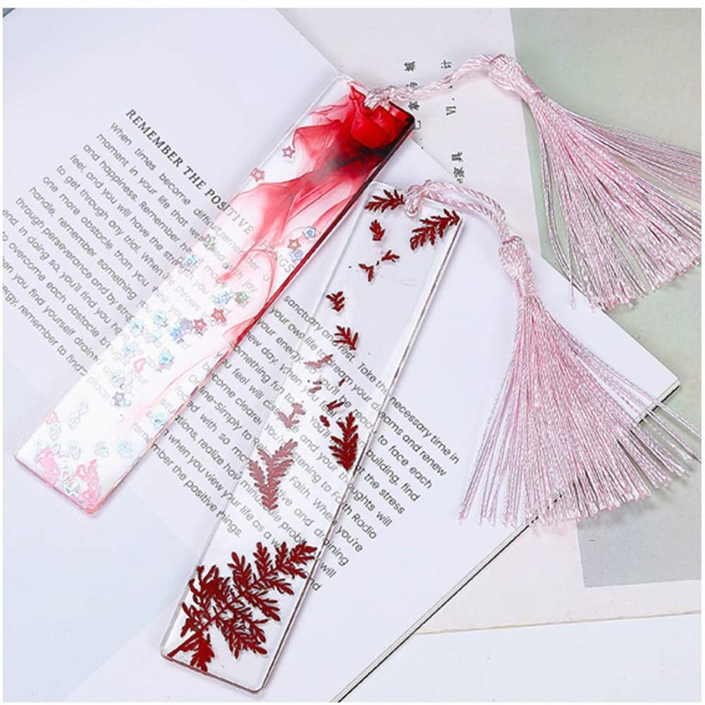 Khuôn Silicon Làm Thẻ Đánh Dấu Trang Sách Hình Chữ Nhật L / X / S Kèm Tua Rua Nhiều Màu DIY