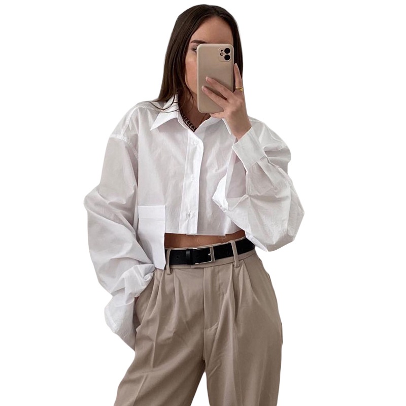 Áo Sơ Mi Nữ Dài Tay Cổ Bẻ Form Rộng Thời Trang Hàn