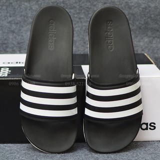 Dép Adidas Plus Cloudfoam Sample màu đen đế trắng sọc trắng