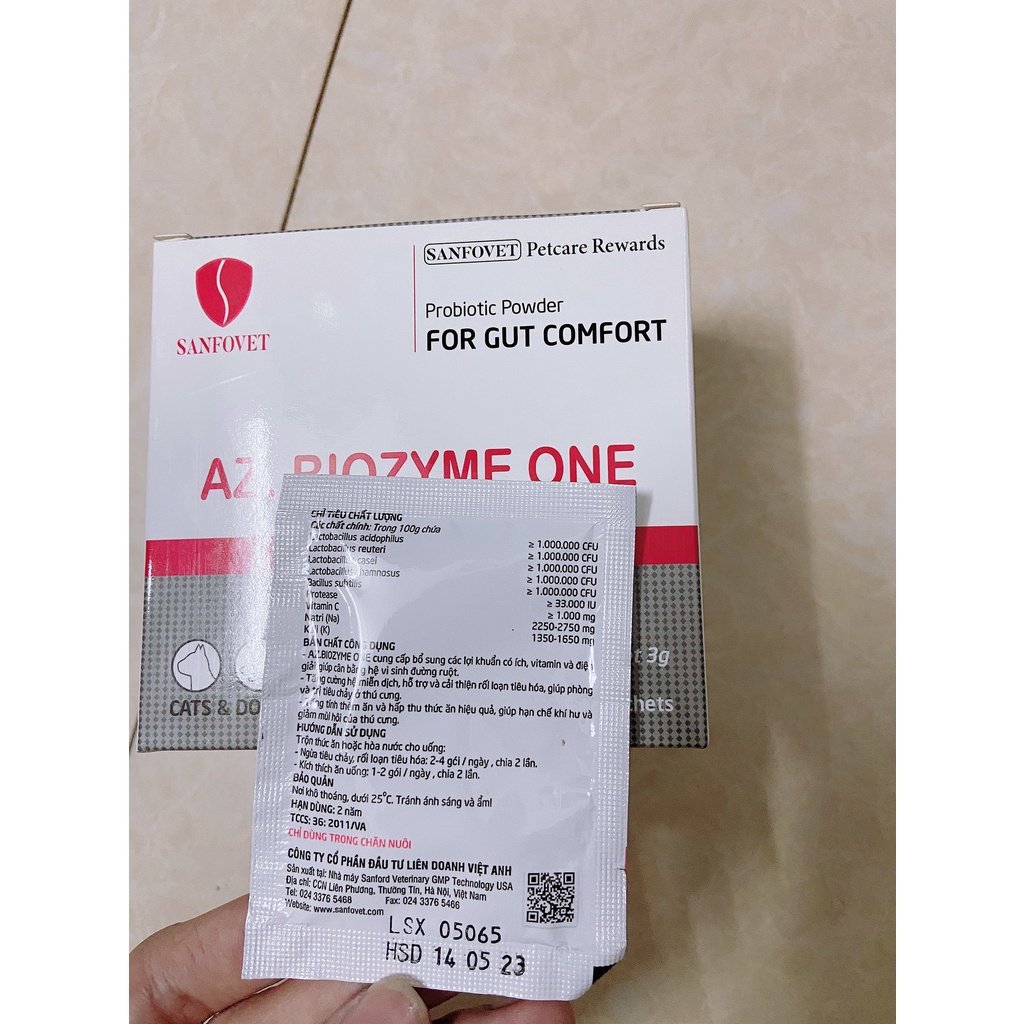 PVN317 - Men tiêu hoá  Az Biozyme One gói 3g hỗ trợ chức năng  rối loạn tiêu hoá và kích thích ăn ở chó và mèo