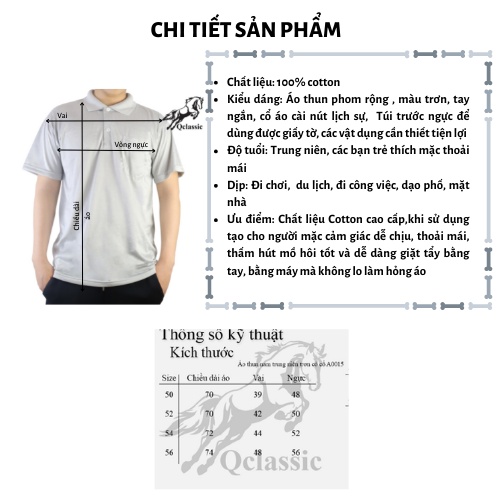 Áo thun nam có cổ trung niên QClassic vải cotton xịn loại áo thun nam cho người lớn tuổi có túi | BigBuy360 - bigbuy360.vn