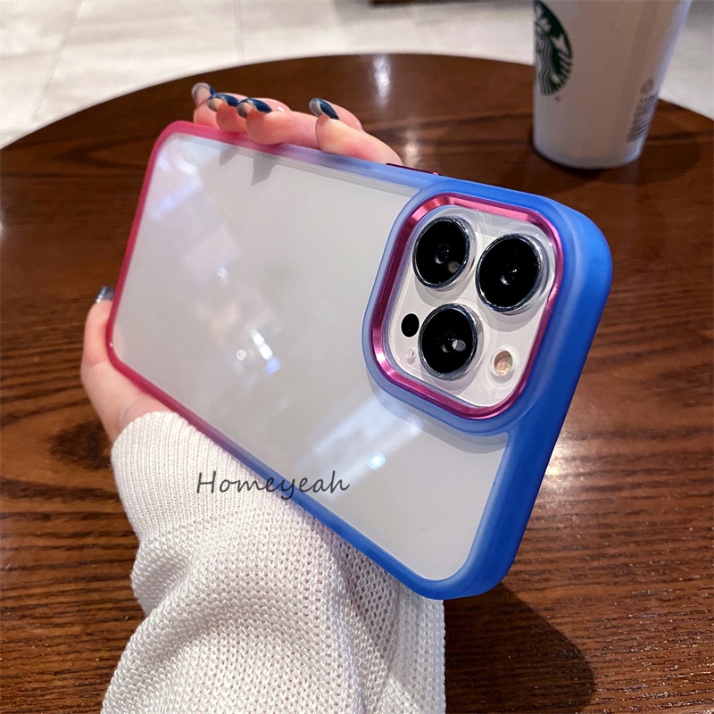 Ốp Điện Thoại Cứng Trong Suốt Chống Sốc Màu Gradient Viền Kim Loại Cho iPhone 13 12 11 Pro Max ip11 ip13