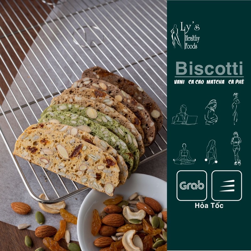 Bánh Ăn Kiêng Biscotti nguyên cám 200gr mix 3 Vị - Bánh mix hạt dinh dưỡng - Bánh hỗ trợ giảm cân chuẩn healthy Lys Food