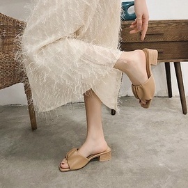 Dép IELGY quai ngang gót cao vừa mũi vuông thời trang dành cho nữ