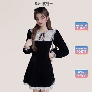 Đầm đen nhung Emilyshop tay dài dáng xòe