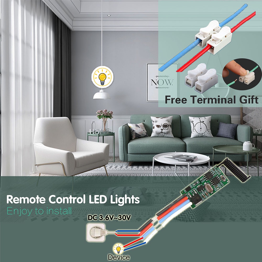 Mô-đun thu tín hiệu không dây WEN QIA 433mhz RF DC 3.6V 6V 12V 24V 30V 1 kênh với bộ phát tín hiệu 2 phím