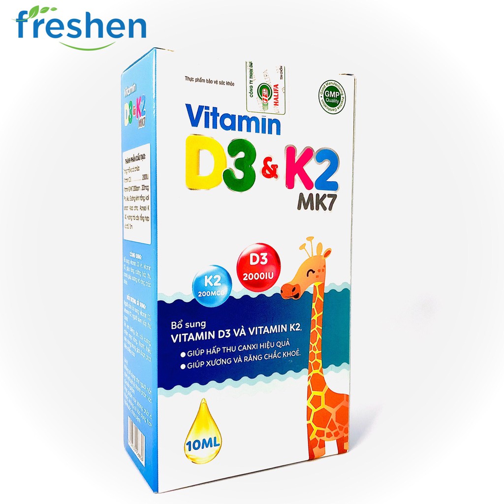 Vitamin D3 &amp; K2 MK7 - giúp hấp thu canxi hiệu quả, giúp xương và răng chắc khỏe (10ml)