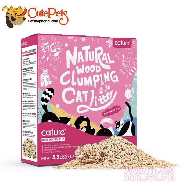 Cát gỗ vệ sinh cho mèo Cature đổ được bồn cầu - Phụ kiện chó mèo Hà Nội