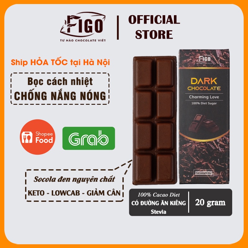 [Chính hãng] Bar 20gr- Dark Chocolate 100% Cacao Diet Sugar, Socola đen z+ Đường ăn kiêng ăn Giảm cân, KETO, Tiểu đường