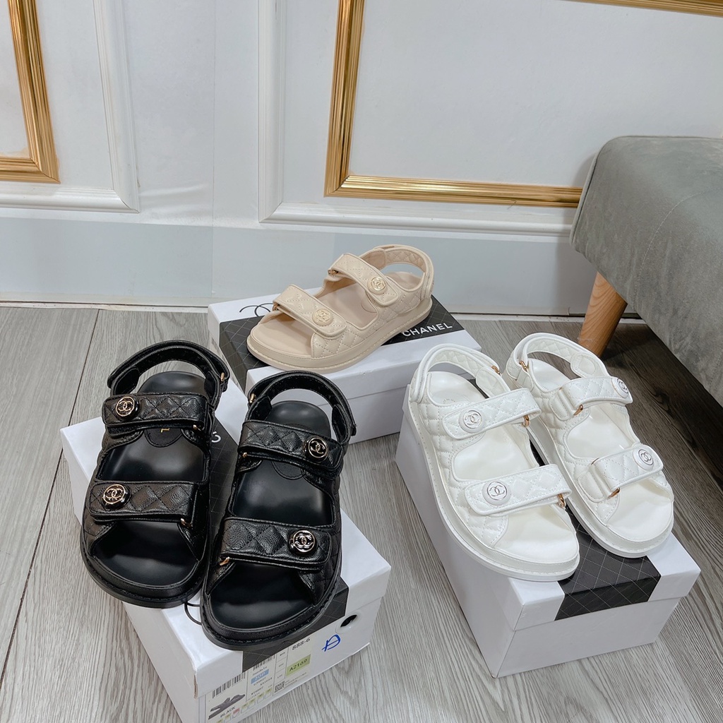 Sandal Nữ Quai Dán Đế 2p Da Mềm Êm Chần Chỉ Fullbox Bill Túi Cao Cấp