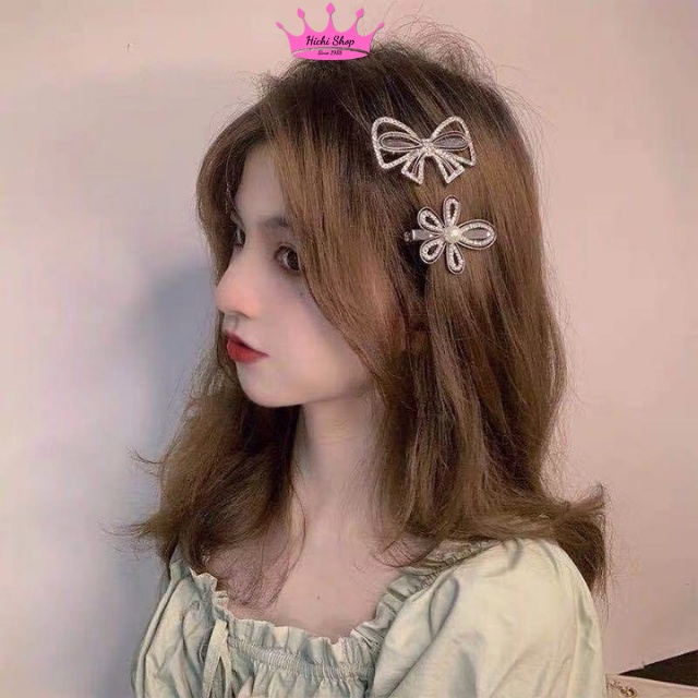 [HÀNG ĐẸP - GIÁ RẺ] Kẹp Tóc Mái, Cài Tóc Đính Đá HiChi Tiểu Thư Đáng Yêu Dành Cho Nữ.