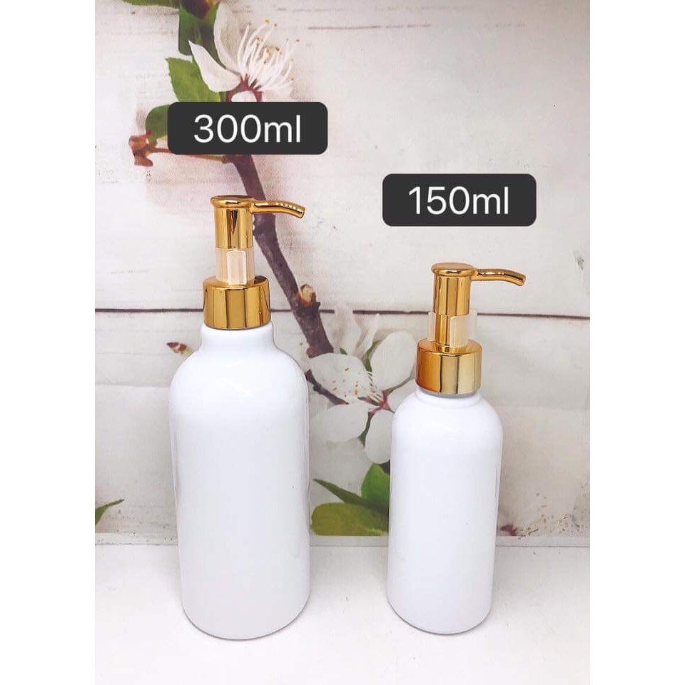 Chai nhựa chiết mỹ phẩm - thân trắng vòi sữa tắm 200ml - 300ml