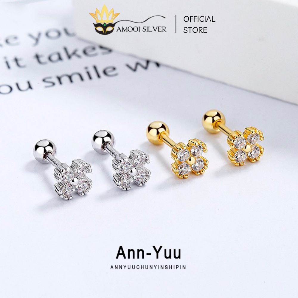 Bông tai bạc S925 hoa 4 cánh chui vặn nhí - Amooi Silver AB169