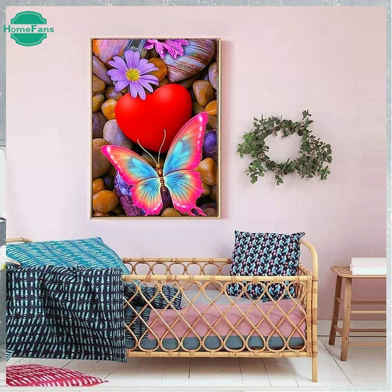 Bộ Tranh Đính Đá 5d Tự Làm Hình Bướm Và Hoa 30x40cm