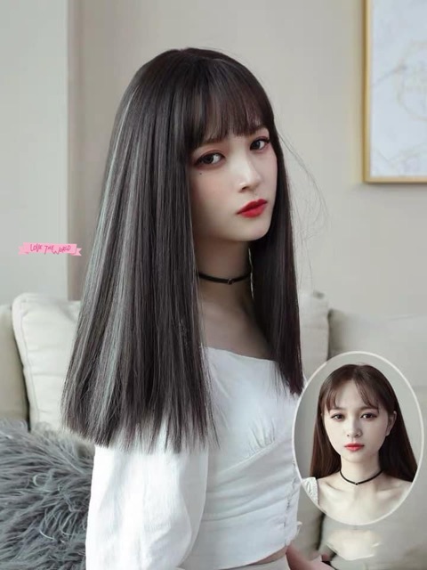 Tóc giả ❤️❤️FREESHIP❤️ tóc giả nguyên đầu thẳng lỡ phối line xám