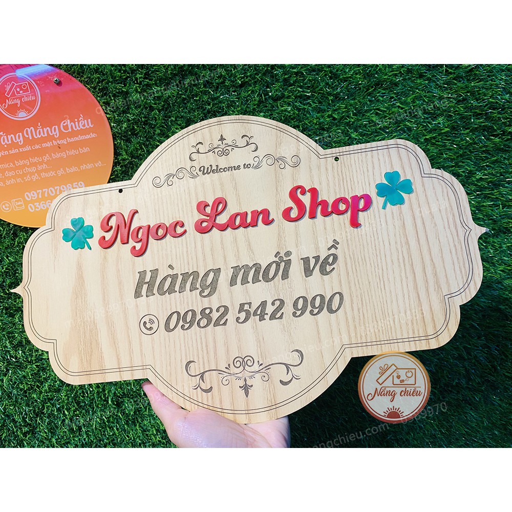 Bảng gỗ treo shop, treo cửa hàng , chất liệu gỗ tự nhiên, khắc laze theo yêu cầu, an toàn cho người sử dụng