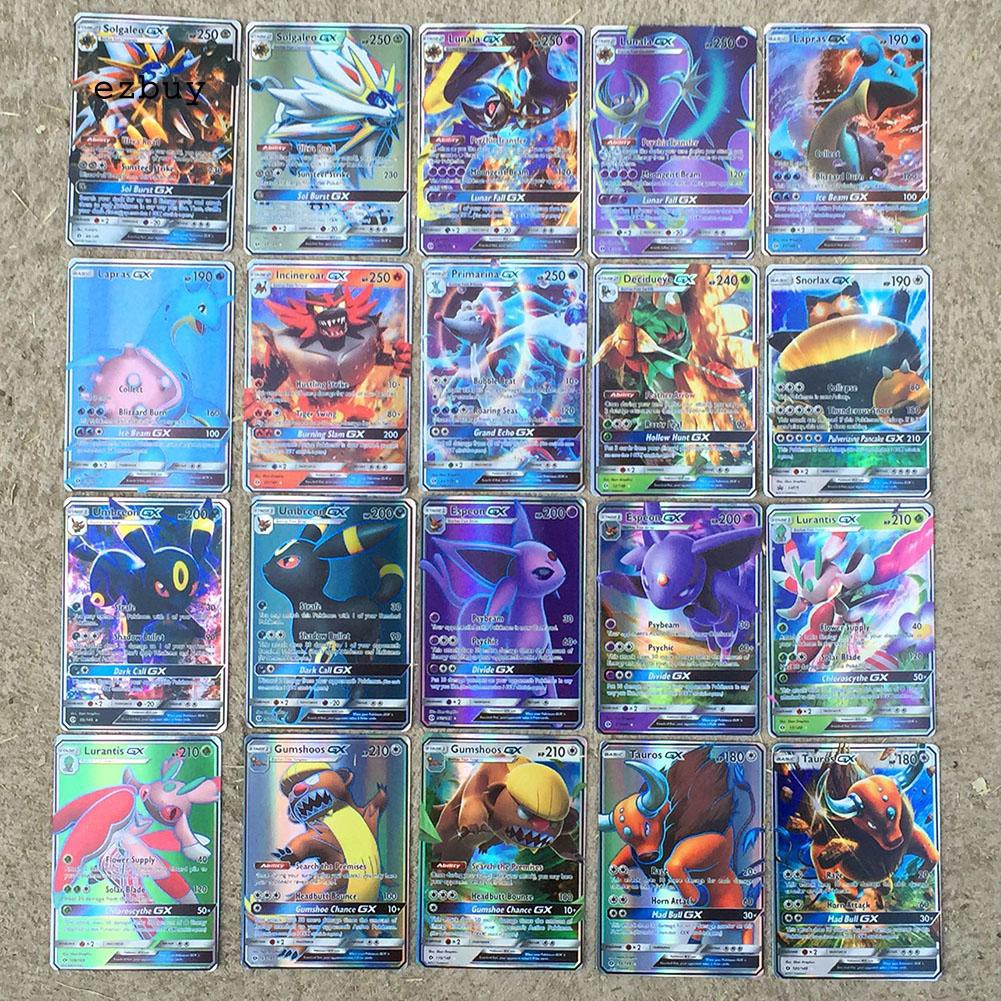 Bộ 100 thẻ bài Pokemon gồm 80 thẻ EX và 20 thẻ GX in hình các lá bài huyền thoại hiếm