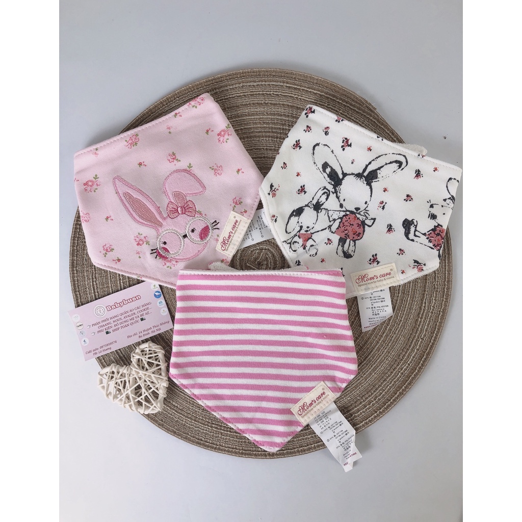 Set 3 Yếm Tam Giác Cotton Mom's Care, Cotton 2 Lớp Có Cúc Bấm Babibu - YTGMC