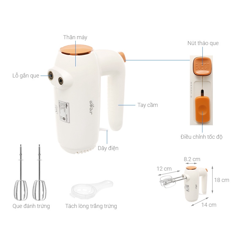 Máy Đánh Trứng Cầm Tay 5 Tốc Độ Bear DDQ-B01K1 - Chính Hãng