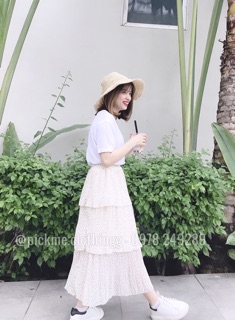váy maxi bi 3 tầng vintage