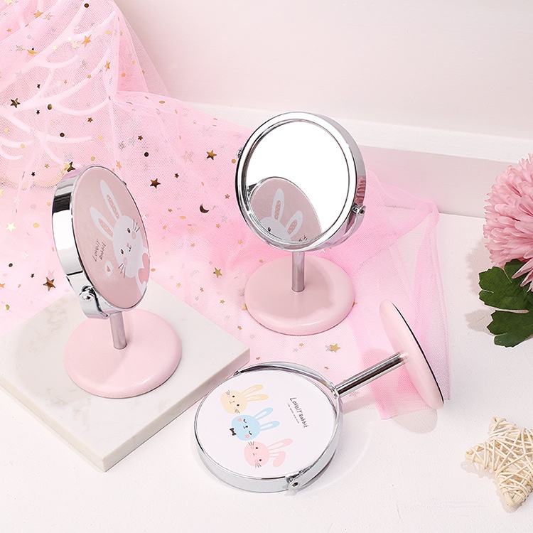 Gương trang điểm nhỏ để bàn có chân đứng cho nữ soi làm đẹp, gương xoay 360 độ hình tròn và bầu dục