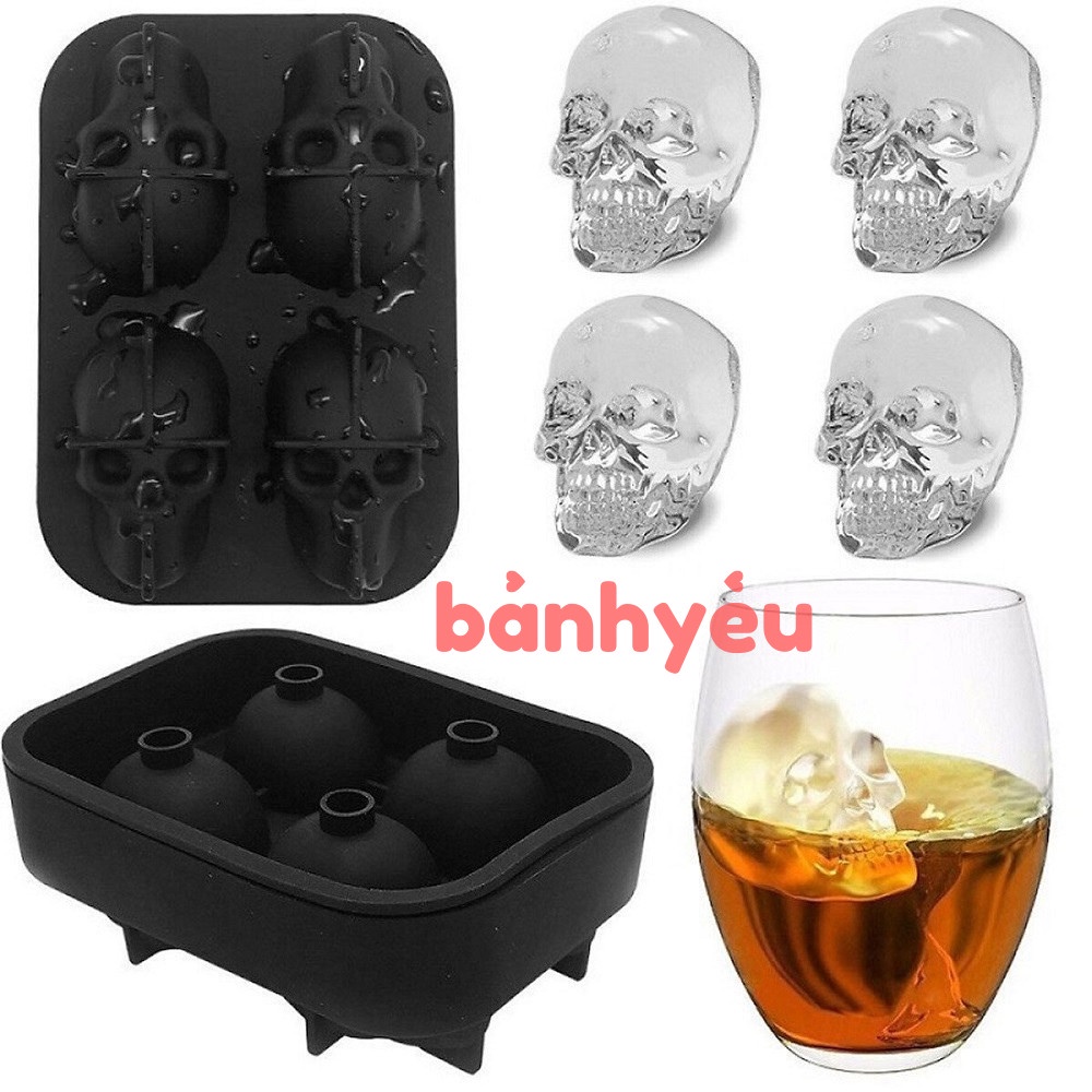 Khuôn Silicon Hình Đầu Lâu Làm Đá, Bánh Kẹo Mùa Halloween