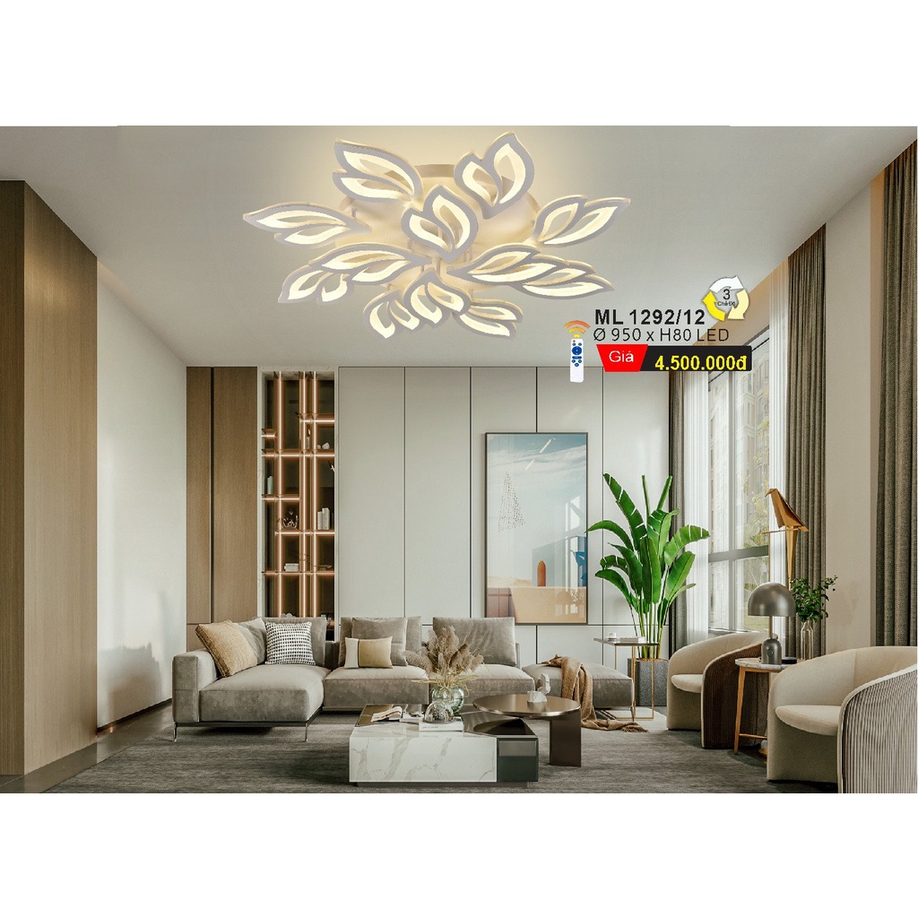 Đèn Led Ốp Trần Trang Trí Phòng Khách 12 Cánh, 5 Cánh, 3 Chế Độ