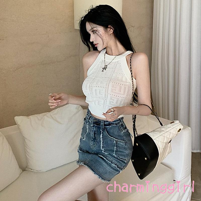 Áo Dệt Kim Sát Nách Cổ Tròn Màu Trơn Thời Trang Cho Nữ