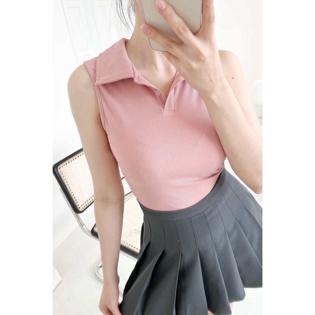 Áo Tanktop VIEN TRAN Cổ Bẻ Dáng Ôm V61T22H028