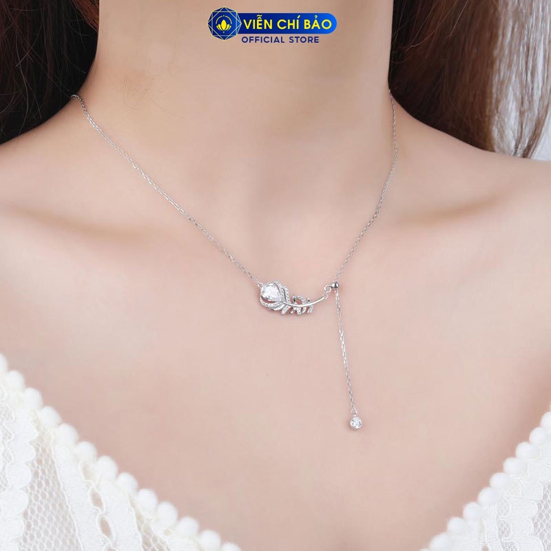 Dây chuyền bạc nữ họa tiết lá đính đá chất liệu bạc 925 thời trang phụ kiện trang sức nữ Viễn Chí D000167
