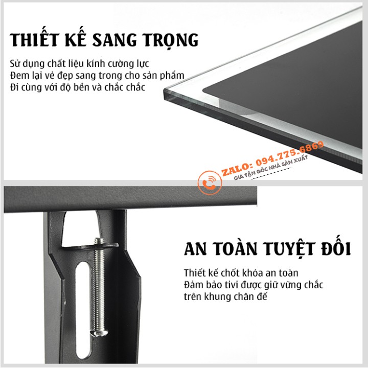 Chân Đế Tivi Để Bàn DZ65 40 - 65 Inch - Chân Tivi Đa Năng Mặt Kính Cường Lực - Lắp Tương Tự Giá Treo Tivi