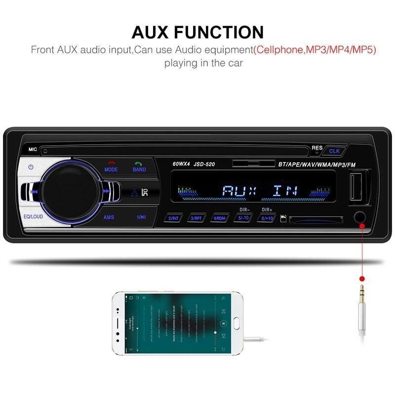 Máy Nghe Nhạc MP3 12-24V 1 Din Bluetooth/USB/AUX/SD/FM Tích Hợp Thẻ Nhớ 4GB TF Cho Xe Hơi